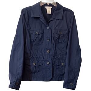 L.L. BEAN Jacket Cotton Women's Size 12‎ Lightweight Cinched Waist Pockets Blue